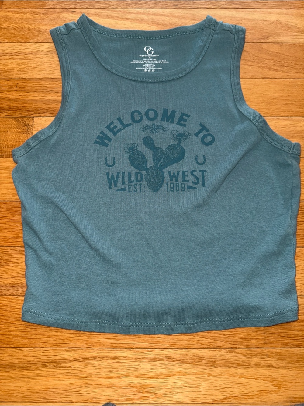Wild West Cactus Graphic Crop Tank - Teal